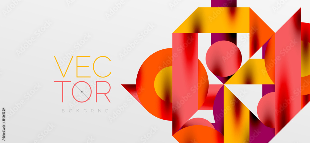 Circles and shadows. Colorful round elements with triangles, semi circles and other shapes. Vector Illustration For Wallpaper, Banner, Background, Card, Book Illustration, landing page