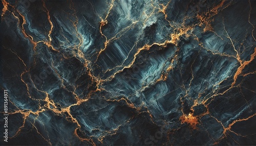 A luxurious dark marble surface featuring vivid gold veins, displaying rich textures and a modern appeal. The stunning contrast and intricate design captivate with elegance and opulence.
