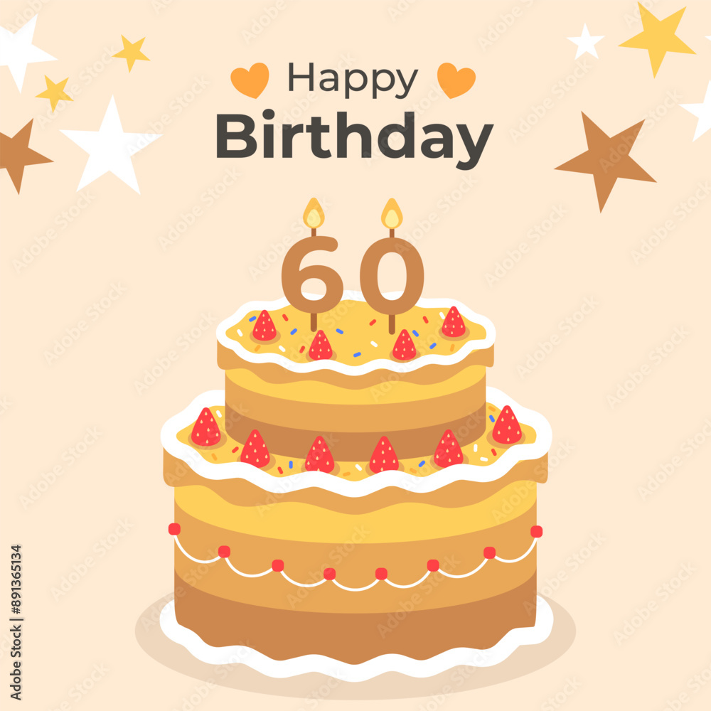 Cake poster design for birthday cake congratulations 60 years old birthday. Festive cake for birthday Cake poster design for birthday cake congratulations 60 years old birthday. Festive cake for birthday