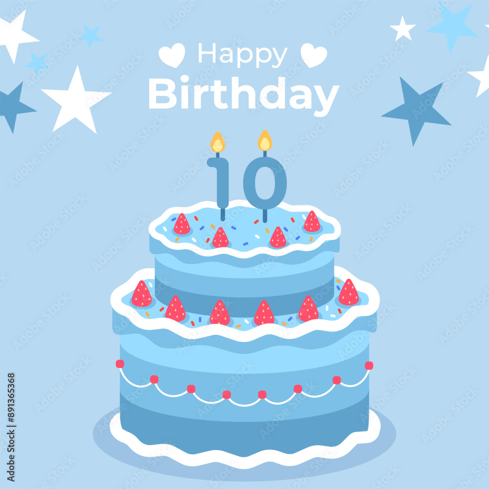 Cake poster design for birthday cake congratulations 10 years old birthday. Festive cake for birthday Cake poster design for birthday cake congratulations 10 years old birthday. Festive cake for birthday