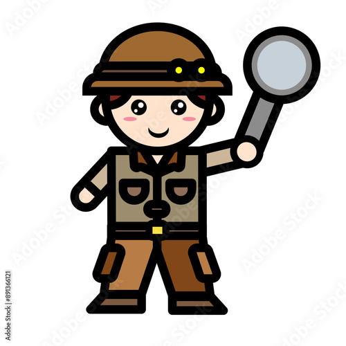 archaeological man holding a magnifying glass
