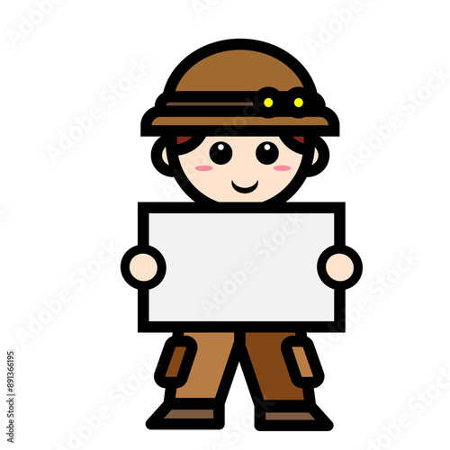 archaeological man holding blank paper