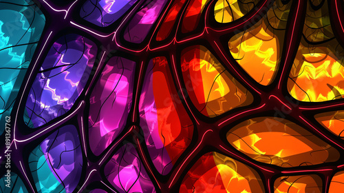 Colorful abstract stained glass mosaic artwork with vibrant jewe photo