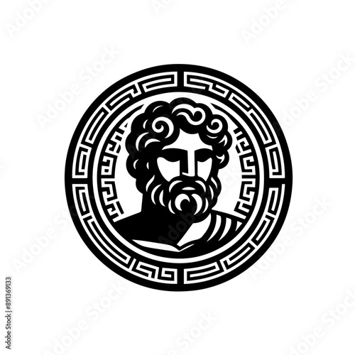 greek god of fire and blacksmithing Hephaestus illustration. black and white illustration of god Hephaestus no fill. Roman god Vulcan. Greek deity. Roman deity