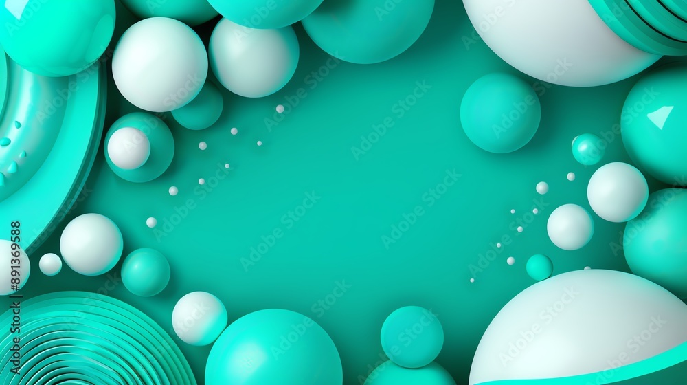 Abstract composition with teal and white 3D shapes on a turquoise background, creating a modern and vibrant design. Abstract composition with teal and white 3D shapes on a turquoise background, creating a modern and vibrant design.