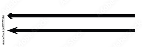 Horizontal long straight arrow signs. Black pointer, direction, position symbol and double arrow icon isolated on white background. Vector Illustration