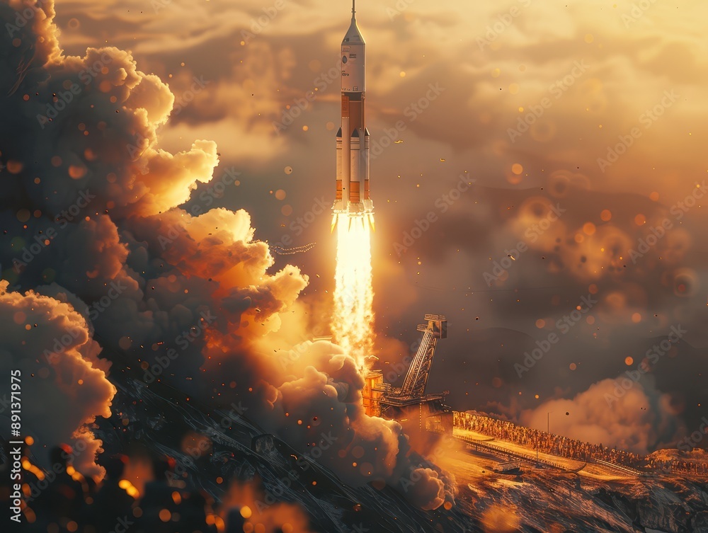 Majestic Daytime Rocket Launch with Spectators in Awe - Hyper-Realistic ...