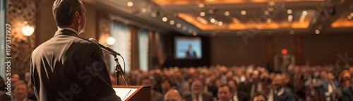 Keynote speaker addressing attendees at a fundraising banquet