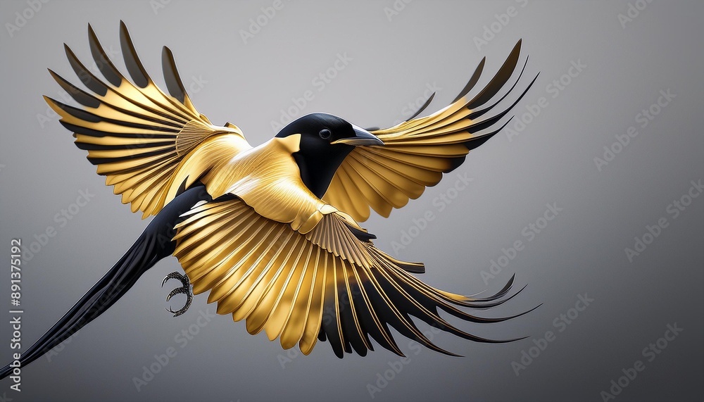 Obraz premium Design a logo of a golden magpie in flight.