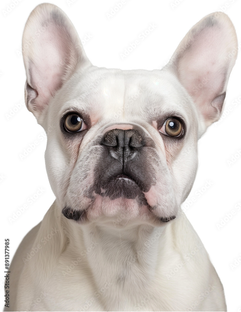 A close-up of a French Bulldog with a light-colored coat and expressive eyes. A close-up of a French Bulldog with a light-colored coat and expressive eyes.