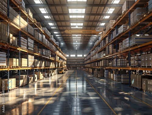 Hyper-Realistic 3D Rendering of a Busy Packaging Warehouse with Workers and Machinery in 8k Resolution