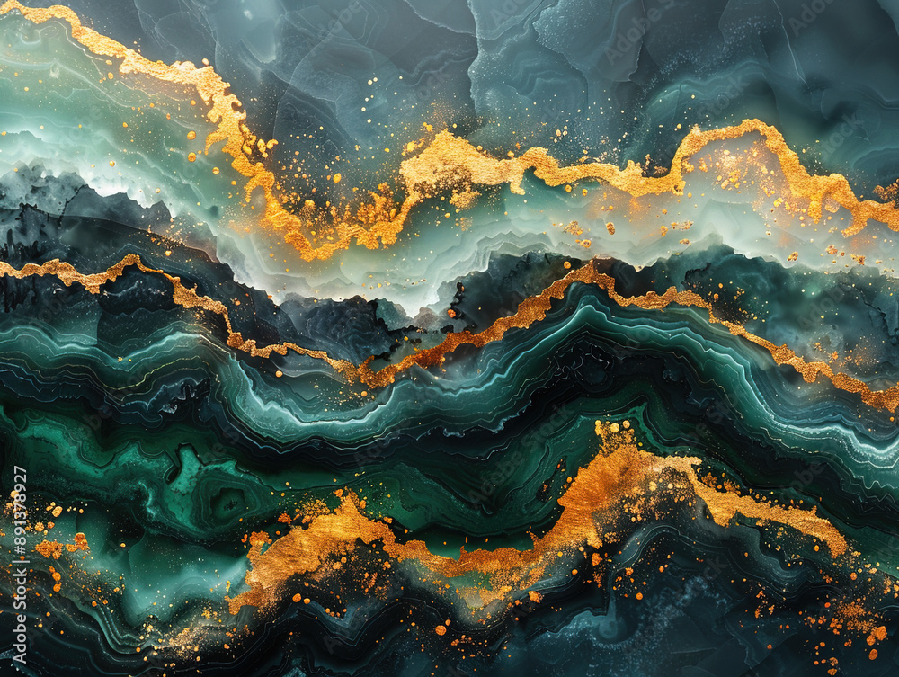 Luxury abstract fluid art alcohol ink background in a green color with a liquid gold paint. Art for your design project. Closeup of the painting Luxury abstract fluid art alcohol ink background in a green color with a liquid gold paint. Art for your design project. Closeup of the painting