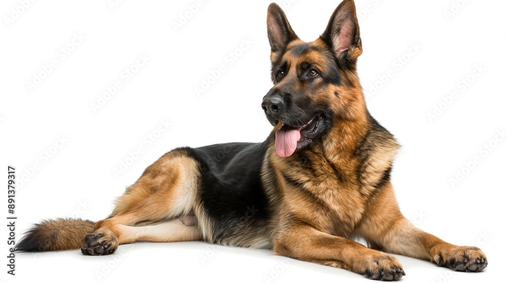 A German Shepherd sitting obediently, isolated on a white background. A German Shepherd sitting obediently, isolated on a white background.