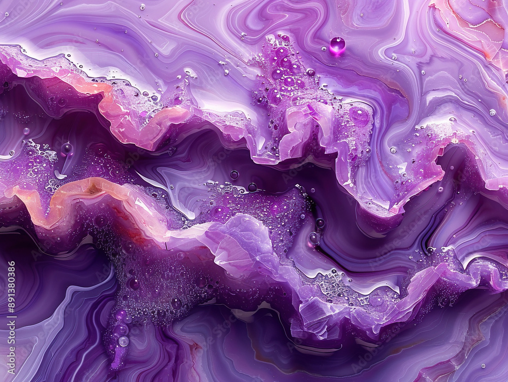 Obraz premium Abstract fluid art background dark purple and orange colors. Liquid marble. Acrylic painting on canvas with lines and gradient. Alcohol ink backdrop with lavender wavy pattern.