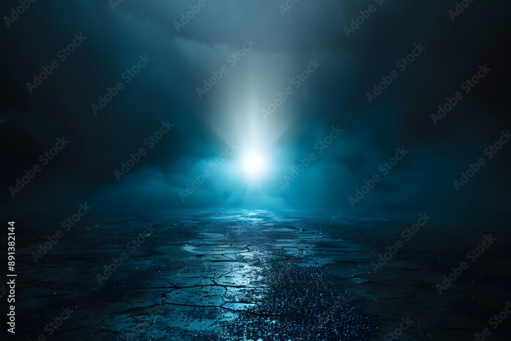 Ethereal Light Breaking Through Dark Clouds Over a Reflective Surface Ethereal Light Breaking Through Dark Clouds Over a Reflective Surface