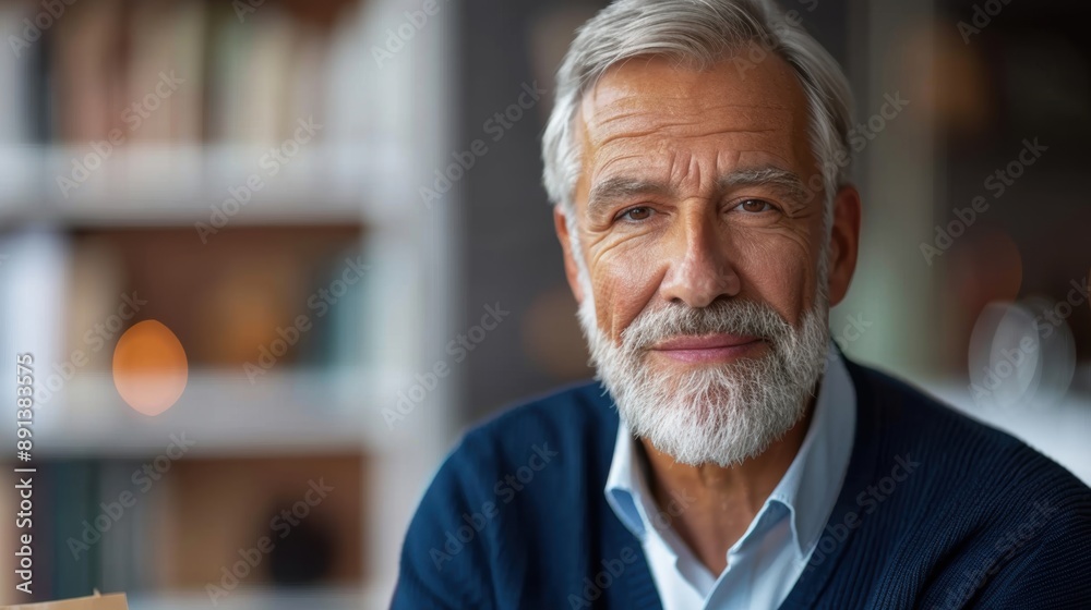 Portrait of a senior man with a gray beard and a warm smile, exuding wisdom and kindness in a cozy setting. Portrait of a senior man with a gray beard and a warm smile, exuding wisdom and kindness in a cozy setting.