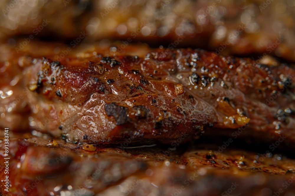 Juicy grilled steak with peppercorns sizzling on grill Juicy grilled steak with peppercorns sizzling on grill