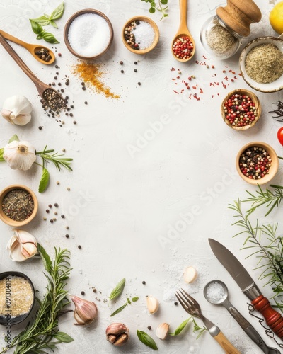 Wallpaper Mural White Background Spices Herbs Kitchen Utensils Torontodigital.ca