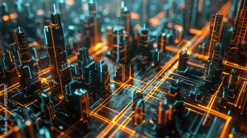 Futuristic Cityscape Neon Lights Abstract Digital Art