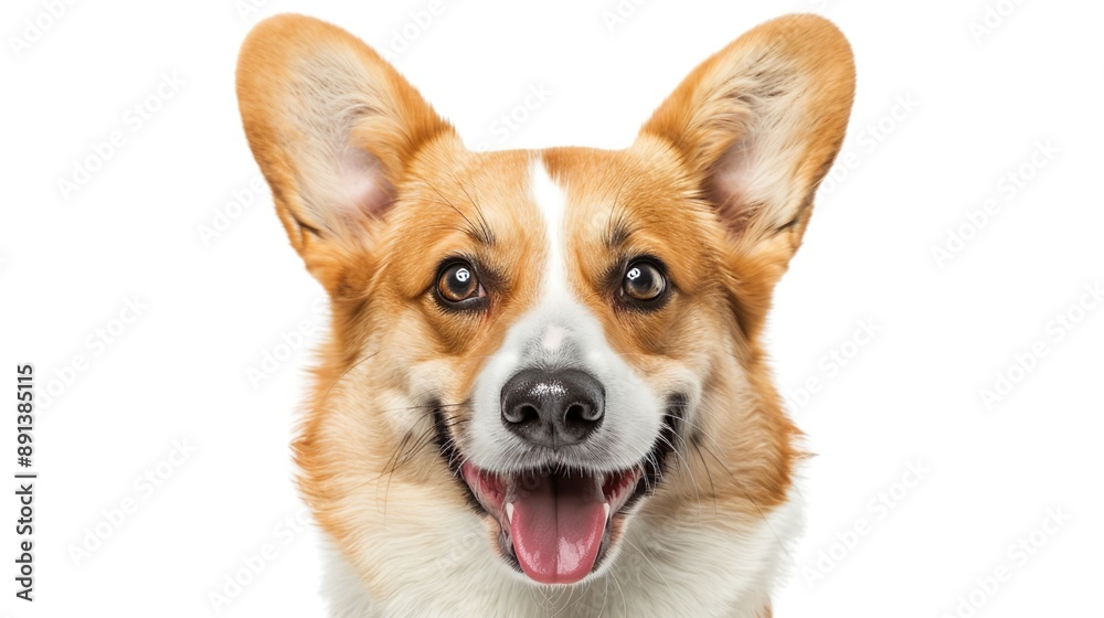 A Corgi with a happy smile, isolated on a white background.