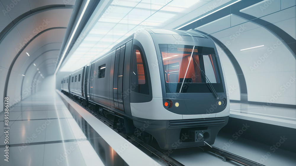 Sleek modern subway train in a futuristic underground station with bright lighting reflecting off glossy surfaces, transportation concept Sleek modern subway train in a futuristic underground station with bright lighting reflecting off glossy surfaces, transportation concept
