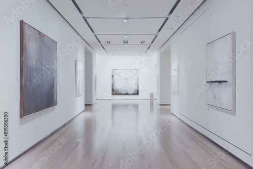 Modern art gallery with paintings hanging on white walls © ChaoticMind