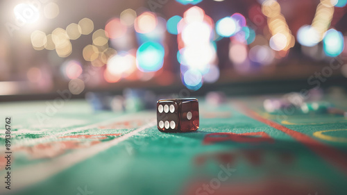 Wallpaper Mural Rolling black dice on green casino table, vibrant lights in background, gambling atmosphere, focus on dice, bokeh effect of lights, casino concept Torontodigital.ca
