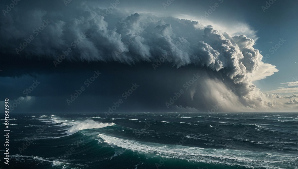 A hurricane raging over the ocean's expanse A hurricane raging over the ocean's expanse