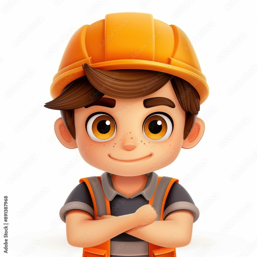 Realistic 3D avatar of neutral person in hard hat and construction vest on blank background. Realistic 3D avatar of neutral person in hard hat and construction vest on blank background.