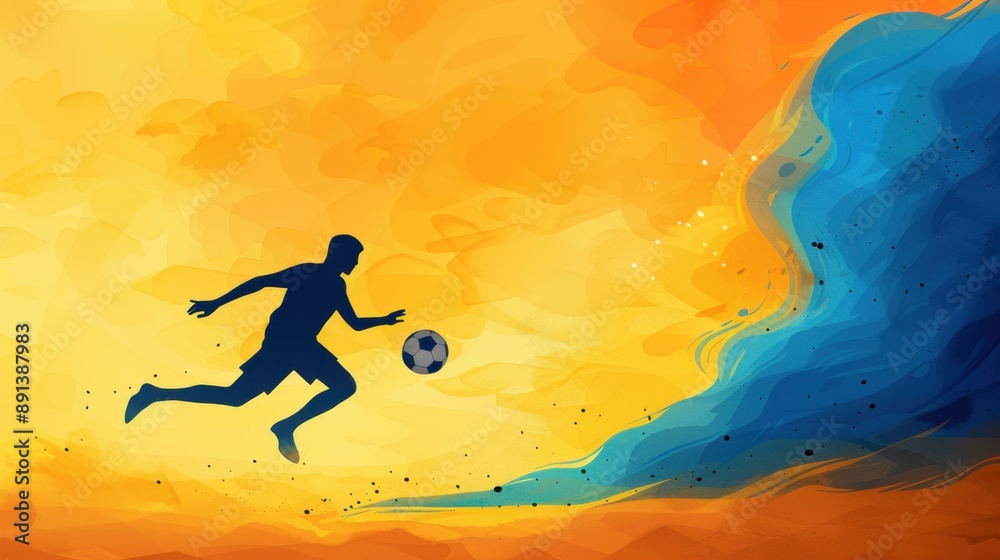 Vibrant watercolor soccer scene with a player in action. Vibrant watercolor soccer scene with a player in action.