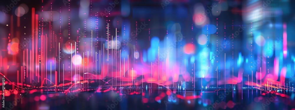Graphique boursier numérique avec des couleurs lumineuses rouges et bleus, concept de commerce mondial. Graphique boursier numérique avec des couleurs lumineuses rouges et bleus, concept de commerce mondial.