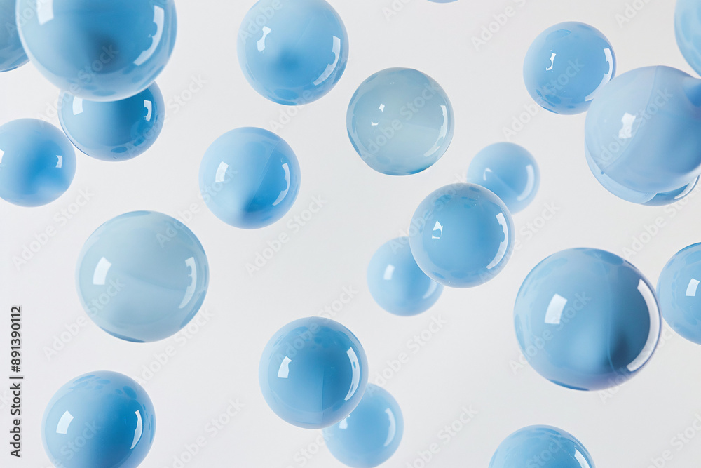 Abstract image of floating blue bubbles against a white background, creating a whimsical and airy feel Abstract image of floating blue bubbles against a white background, creating a whimsical and airy feel