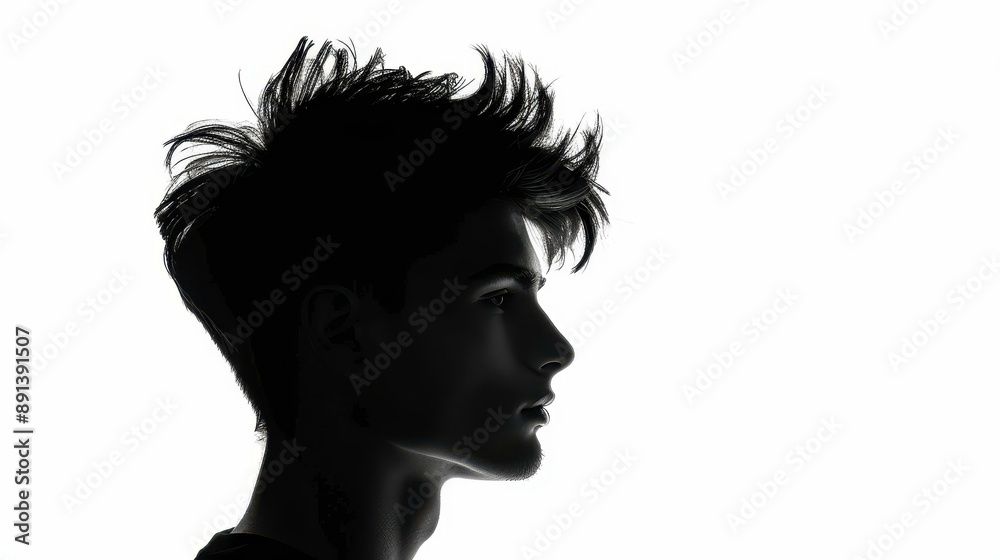 Silhouette of a young man standing alone, against a white background. Silhouette of a young man standing alone, against a white background.