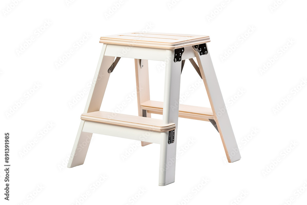 A White Wooden Step Ladder Against a Clean Background on a Clear PNG or White Background. A White Wooden Step Ladder Against a Clean Background on a Clear PNG or White Background.