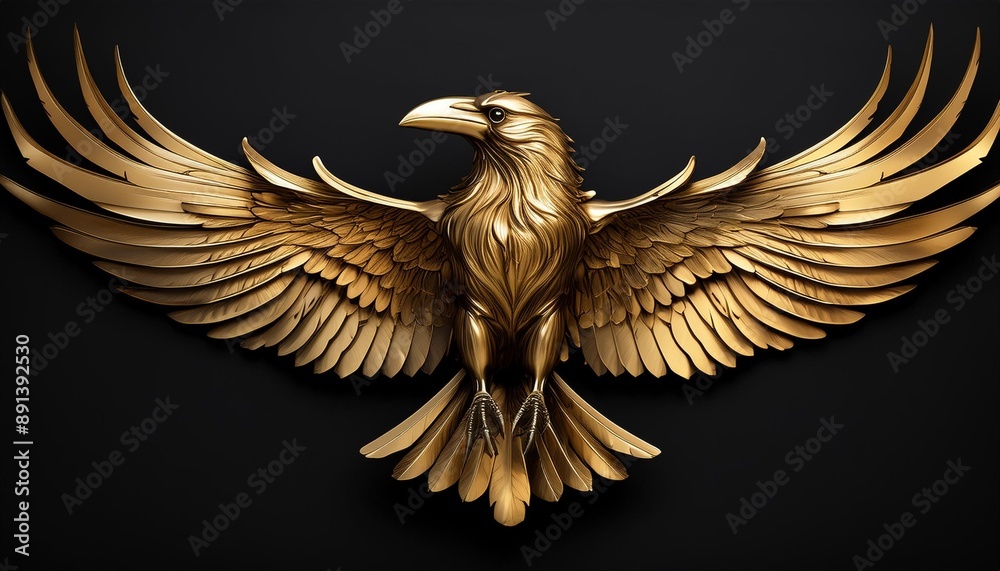 Obraz premium Create a logo of a golden crow with spread wings.