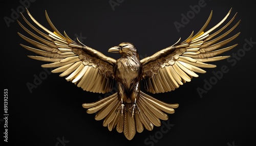Create a logo of a golden crow with spread wings.