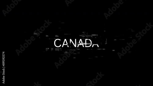 Canada text with screen effects of technological failures. Spectacular screen glitch with various kinds of interference. Looped