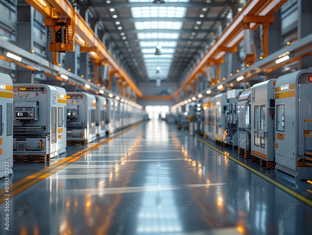 Ultra-Realistic 3D Rendering of Organized Industrial Factory Interior with Large Machines and Workstations in 8k Resolution Ultra-Realistic 3D Rendering of Organized Industrial Factory Interior with Large Machines and Workstations in 8k Resolution