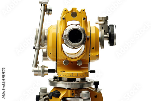 A Yellow Theodolite Poised for Precise Measurement on a Clear PNG or White Background.