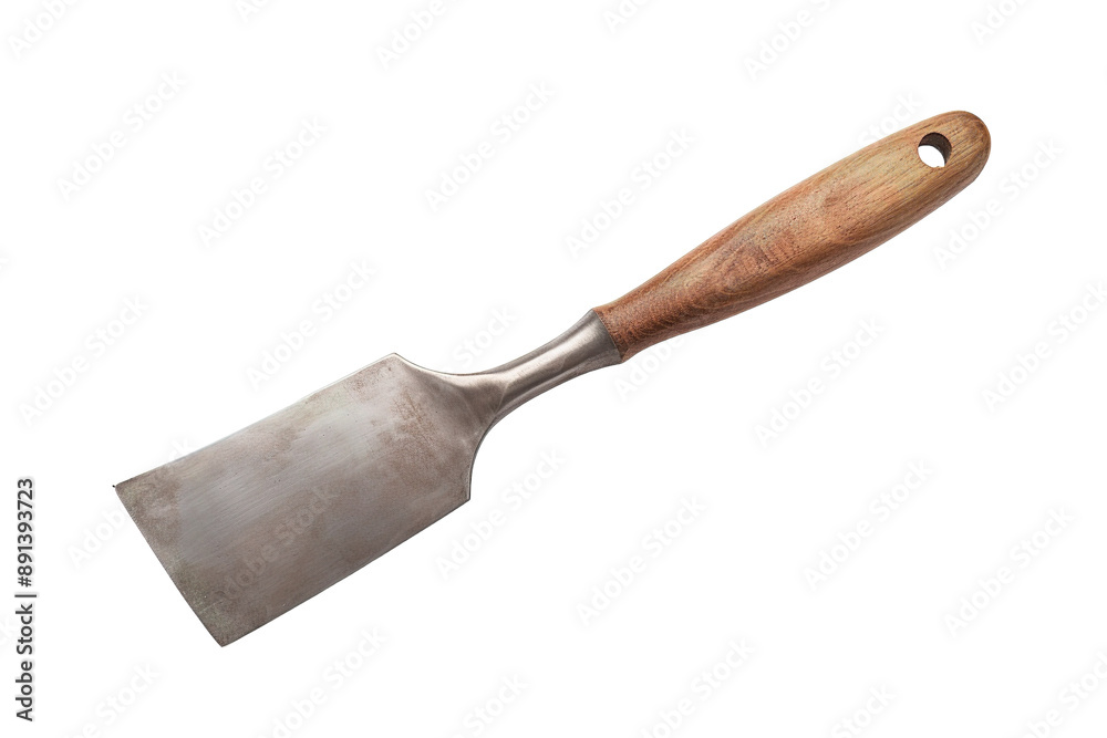 A Worn Wooden-Handled Metal Trowel Isolated on a White Background on a Clear PNG or White Background. A Worn Wooden-Handled Metal Trowel Isolated on a White Background on a Clear PNG or White Background.