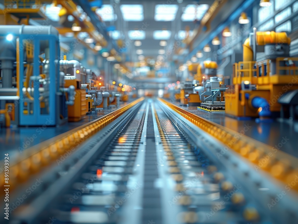 High-Resolution 3D Rendering of a Dynamic and Efficient Industrial Factory Floor with Machines and Workstations in Operation High-Resolution 3D Rendering of a Dynamic and Efficient Industrial Factory Floor with Machines and Workstations in Operation