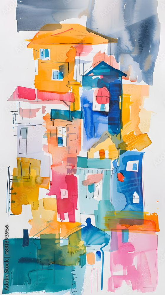 Abstract watercolor city street illustration poster Abstract watercolor city street illustration poster
