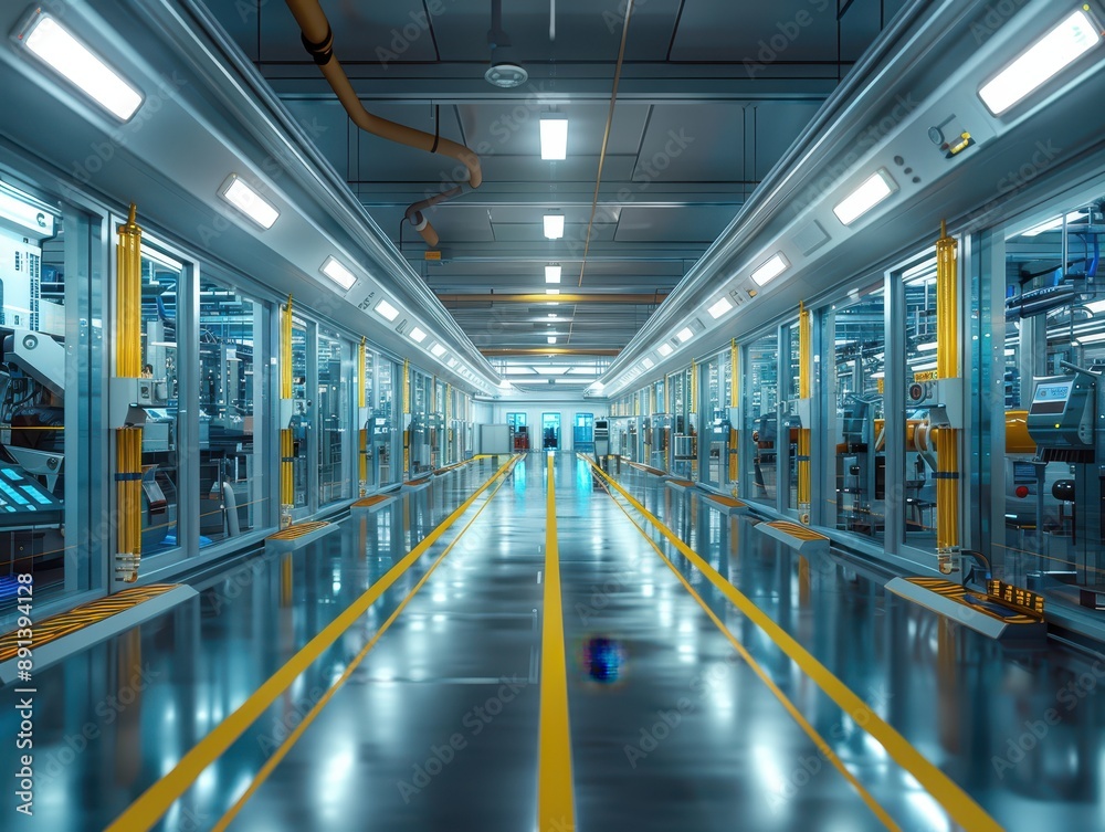 Ultra-Realistic 3D Rendering of High-Tech Pharmaceutical Factory Interior with Precise Production Areas and Workers in Protective Gear Ultra-Realistic 3D Rendering of High-Tech Pharmaceutical Factory Interior with Precise Production Areas and Workers in Protective Gear