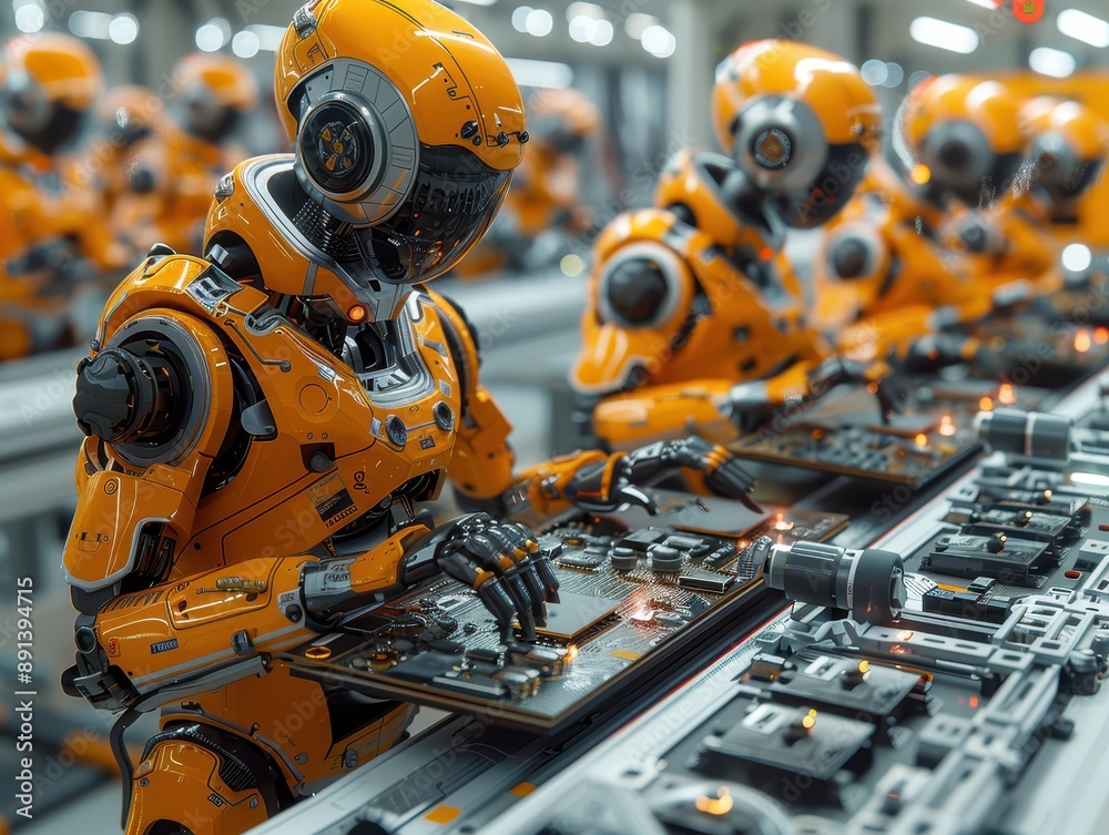 Cutting-Edge Electronics Assembly Line: Hyper-Realistic 3D Rendering of Precision Manufacturing Process in High-Resolution Detail Cutting-Edge Electronics Assembly Line: Hyper-Realistic 3D Rendering of Precision Manufacturing Process in High-Resolution Detail
