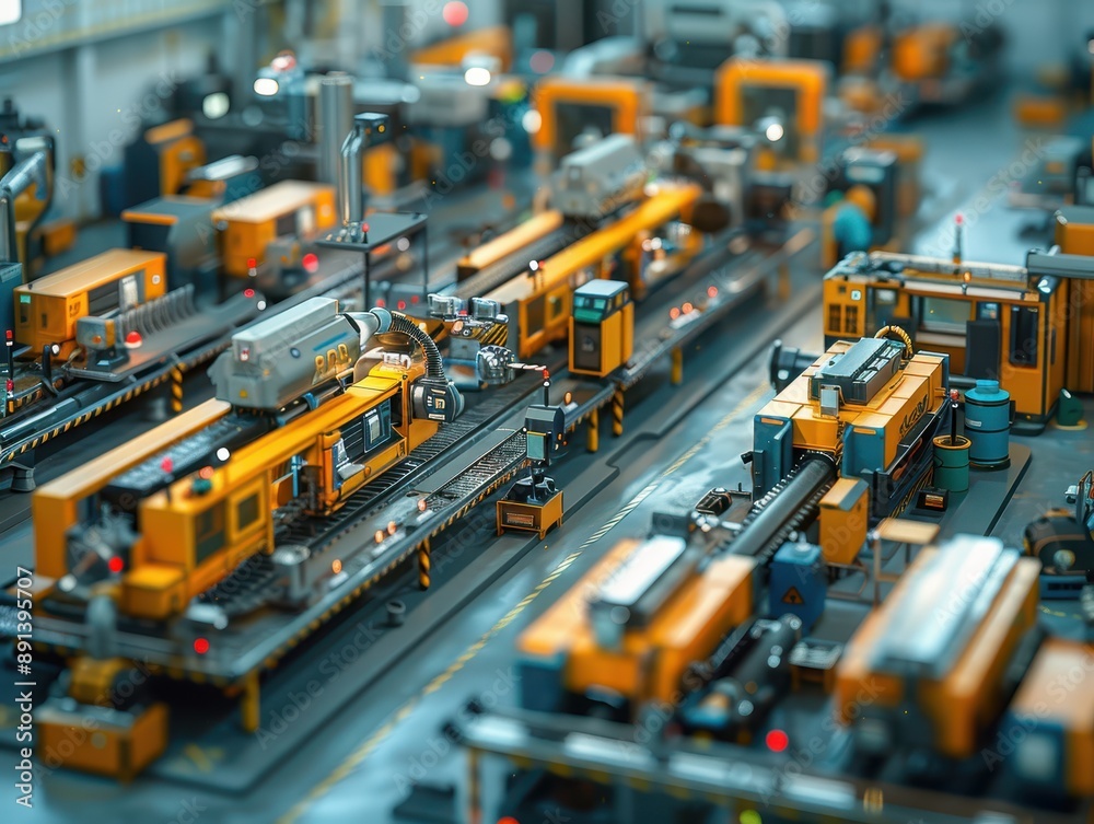 High-Definition 3D Rendering of a Dynamic and Efficient Hyper-Realistic Factory Floor with Various Machines and Workstations in Raw Style High-Definition 3D Rendering of a Dynamic and Efficient Hyper-Realistic Factory Floor with Various Machines and Workstations in Raw Style
