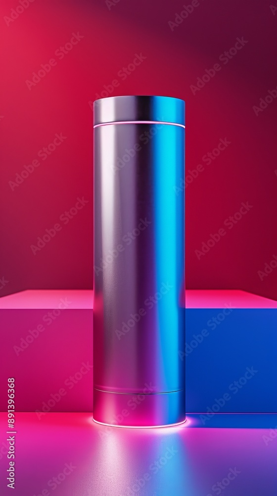 A silver object is on a red background A silver object is on a red background