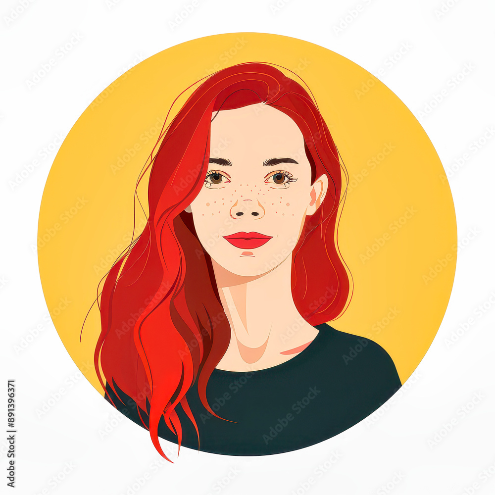 A Young Woman With Red Hair Smiles Softly in a Cartoon Portrait A Young Woman With Red Hair Smiles Softly in a Cartoon Portrait