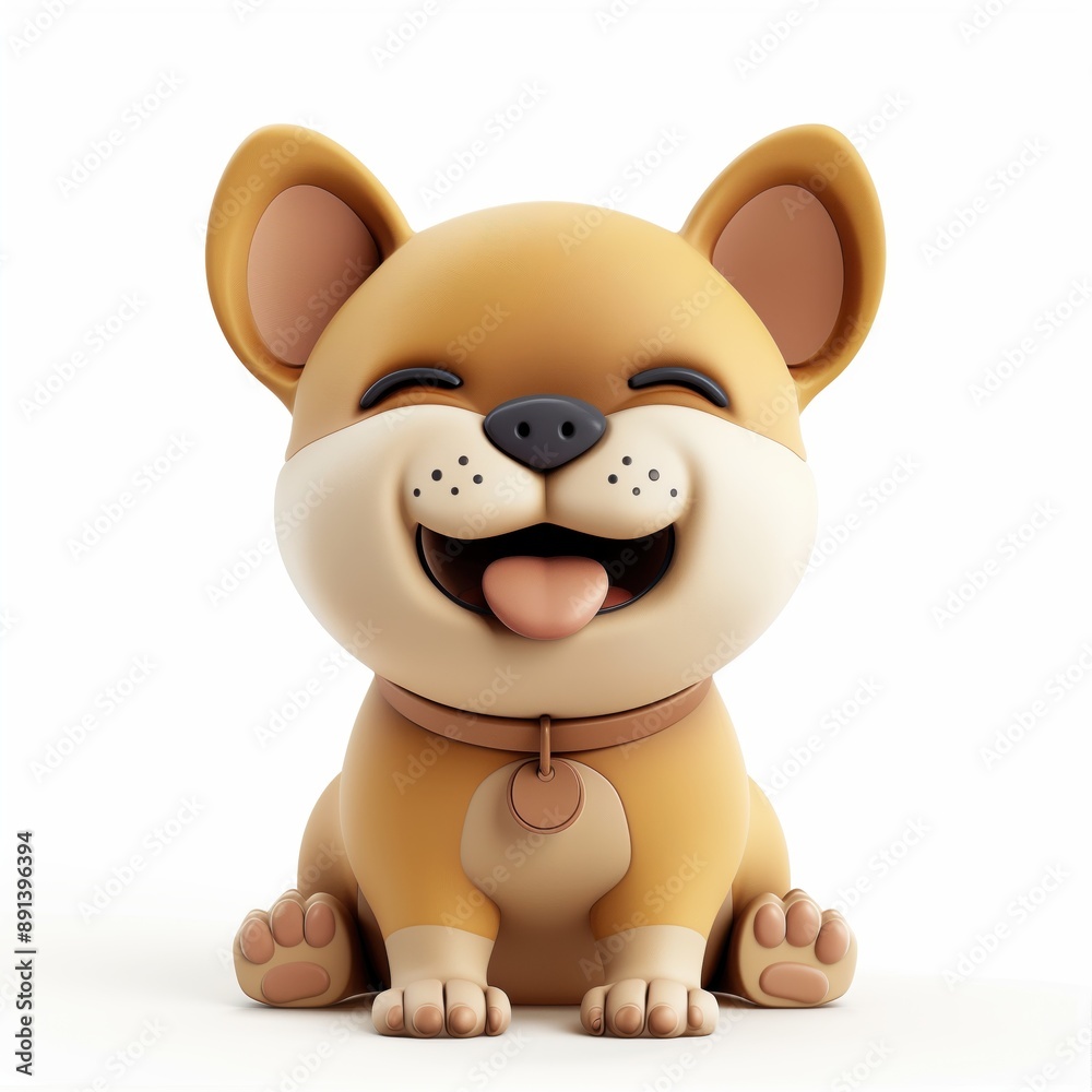 Cute 3D Cartoon Dog with Brown Fur, Smiling and Sitting, Isolated on White Background Cute 3D Cartoon Dog with Brown Fur, Smiling and Sitting, Isolated on White Background