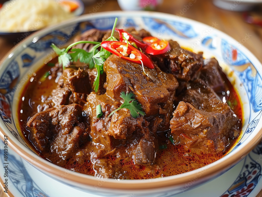 Authentic Rendang Beef Stew with Tender Meat in a Rich, Spicy Sauce