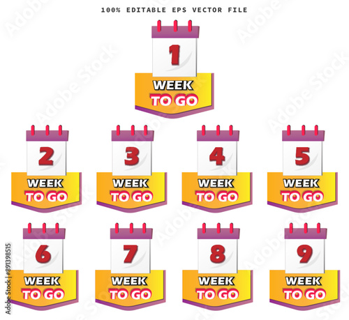 number 1,2,3,4,5,6,7,8,9 of days left to go collection badges sale landing page banner vector illustrator